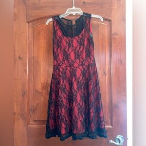 Blu Sage Red and Black Lace Midi Dress